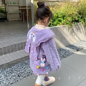 女童外套冬季新款宝宝洋气可爱上衣韩版儿童兔子毛毛卫衣棉衣外套