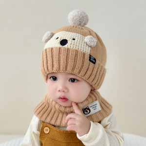 婴儿帽子秋冬款围脖套装毛线保暖套头帽护耳男女童儿童宝宝帽子冬