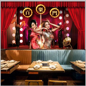 3d怀旧民国老上海背景墙纸复古歌剧舞台装饰画餐厅饭店酒吧壁纸fs