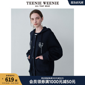 TeenieWeenie小熊女装2024新款学院风宽松中长款卫衣开衫连帽外套