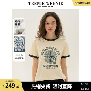 TeenieWeenie小熊女装2024年夏季新款棉质短袖T恤多巴胺ins风白色