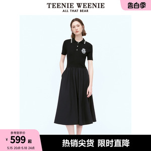 【明星同款】TeenieWeenie小熊2024新款夏季拼接收腰polo领连衣裙