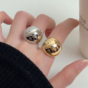 欧美小众设计镜面圆形素圈戒指女轻奢高级感极简金属光面开口指环