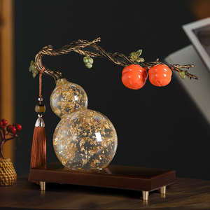 柿柿如意摆件葫芦高档乔迁礼物新中式寓意好的茶桌玄关酒柜装饰品