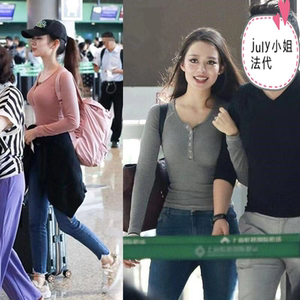 july 法代sandro吉娜爱丽丝同款上衣春秋新款打底衫修身v领针织衫