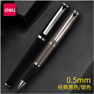 得力宝珠笔S110签字笔中性笔 0.5mm商务走珠笔S763宝珠笔芯黑色