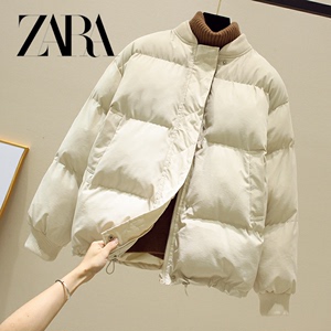 ZARA羽绒棉服女2023年冬季白色潮韩版宽松加厚棒球服棉衣短款外套