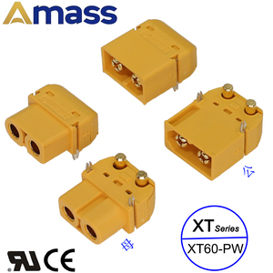 AMASS XT60PW-F/M 90度DIP过孔PCB卧式模型锂电插头PCB弯头板插