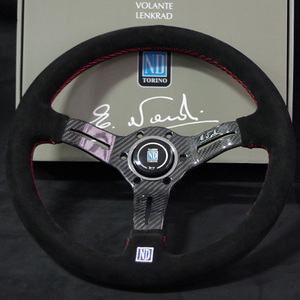 碳纤弯架方向盘 改装赛车方向盘 14寸中凹翻皮磨砂通用 nardi现货