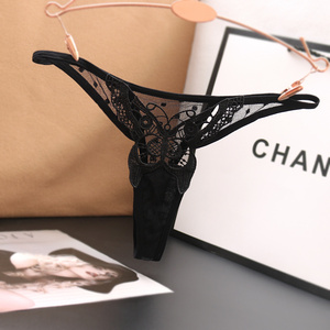 甜美蝴蝶低腰丁字裤女性感火辣透明女士内裤网纱隐形夏季薄款t裤