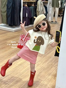 韩国童装2024夏季女宝宝格子背心裙印花短袖两件套女童套装外出服