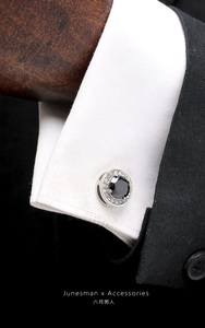 手工打磨！六月男人 手工制 法式袖扣男士袖钉 施华洛黑水晶