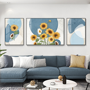 遇见花开客厅装饰画现代简约沙发背景墙挂画抽象艺术向日葵三联画