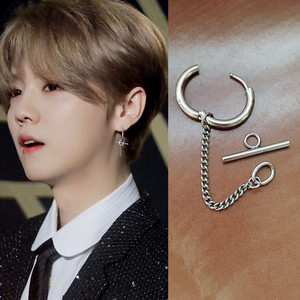 星光大赏鹿晗同款耳环街头嘻哈潮男耳饰钛钢耳钉无耳洞耳夹吴亦凡