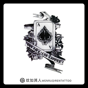 黑桃a纹身贴防水男女持久花臂 个性创意大图黑白复古扑克牌纹身贴