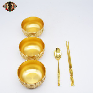 纯铜碗实心吃饭碗三件套家用食品用级筷勺子加厚补铜餐具工艺制品