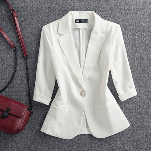 夏季女士白色中袖小西装女外套短款韩版修身薄款职业装小个子西服