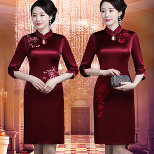 2022六礼婚礼小个子高贵礼服儿女妈妈喜婆婆结婚旗袍裙醋酸婚宴装