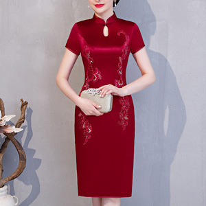 六礼醋酸绸缎夏装婚宴旗袍裙年轻妈妈喜婆婆参加婚礼洋气婚庆礼服