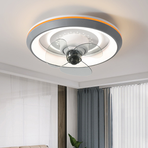 灰色圆形卧室风扇灯大风力摇头静音吸顶一体电扇灯次卧客房吸顶灯