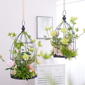 简约复古创意装饰铁艺鸟笼花艺套装婚庆道具装饰品家居橱窗摆件
