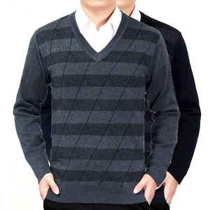 中老年毛衣男加厚秋冬季40-50岁爸爸装老年人针织衫男鸡心领