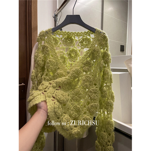 马海毛毛衣外套超仙气手工立体玫瑰花朵重工针织开衫三顺爱美289