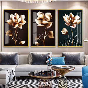 翡冷翠晶瓷画花卉5d镶钻烤瓷晶钻画铝合金框轻奢三联客厅装饰画