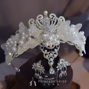 王妃新娘结婚韩式仙美皇冠水晶耳环套装影楼公主冠婚礼跟妆女王冠