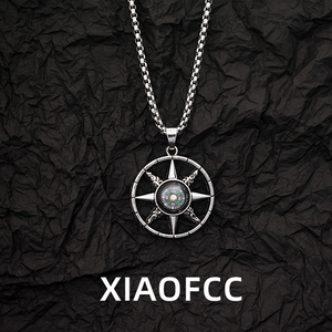 可转动指南针项链男士百搭简约钛钢毛衣链个性嘻哈吊坠女潮牌配饰