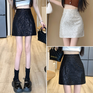 亮片半身裙女春秋高腰a字裙短裙2023新款包臀裙裙子一步裙夏季潮