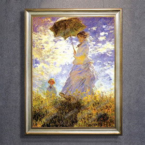 莫奈油画 《撑伞的女人》 世界名画临摹欧式客厅玄关壁炉装饰画