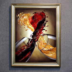 手绘抽象红葡萄酒杯静物油画酒店壁画现代简约挂画餐厅装饰画