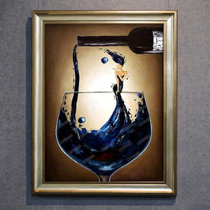餐厅装饰画欧式壁画手绘静物蓝色红酒杯油画现代挂画饭厅走廊墙画