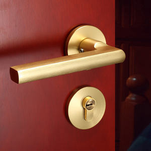 拉丝金分体门锁室内家用房门锁磁吸静音木门锁卧室金色轻奢门把手