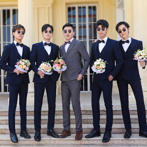 伴郎礼服新郎结婚修身韩版大码兄弟装正装西服套装夏礼服男出租赁