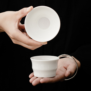 陶瓷茶漏茶滤公道杯一体白瓷茶叶过滤网泡茶器茶道茶隔茶具配件