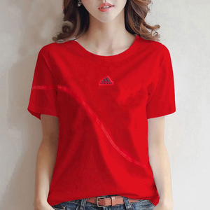 阿迪达斯短袖女2024龙年新款纯棉半袖跑步红色宽松运动T恤IZ3139