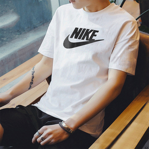 Nike耐克短袖男纯棉宽松夏季白色运动体恤休闲半袖圆领纯色T恤男