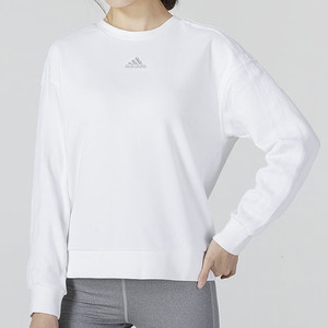 Adidas阿迪达斯白色卫衣女运动服休闲宽松长袖上衣套头衫HM7077