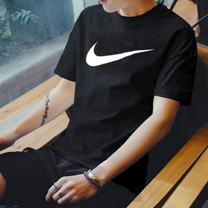 Nike耐克T恤男装纯色纯棉运动服黑色宽松健身训练休闲短袖DC5095