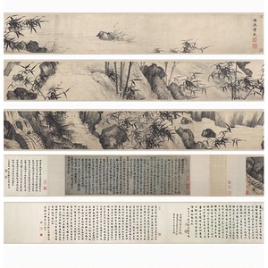 明 夏昶 淇澳清风图 仿古水墨竹子兰草长卷高清绢布微喷植物花卉