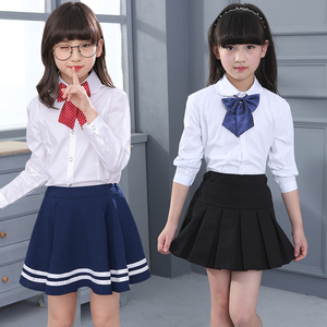 女童黑色百褶裙半身裙春夏儿童纯棉小学生演出校服中大童红格短裙