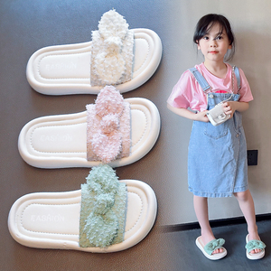 女孩儿童3-12岁拖鞋夏季公主蝴蝶结一字学生外穿沙滩平底半拖凉鞋