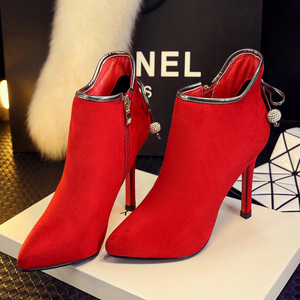 红色结婚鞋2017新款秋冬季短靴女士高跟新娘红鞋婚靴敬酒红靴子