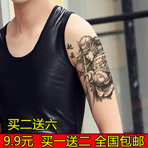 半臂纹身贴防水男女款持久逼真霸气战神赵子龙赵云大手臂刺青
