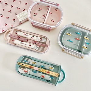 日本petitmain儿童抗菌便当盒不锈钢勺叉筷子套装宝宝外出餐具