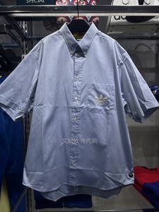 奥地利奥特莱斯购Gucci古驰男士阿迪达斯联名淡蓝色刺绣短袖衬衫
