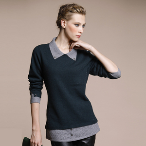 baykal/贝加尔秋冬新款羊绒女衫英伦风假两件