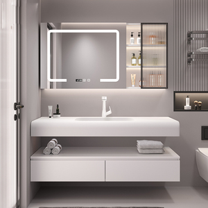 可丽耐圆弧台面定制浴室柜组合人造石一体盆卫浴酒店风卫生间洗漱